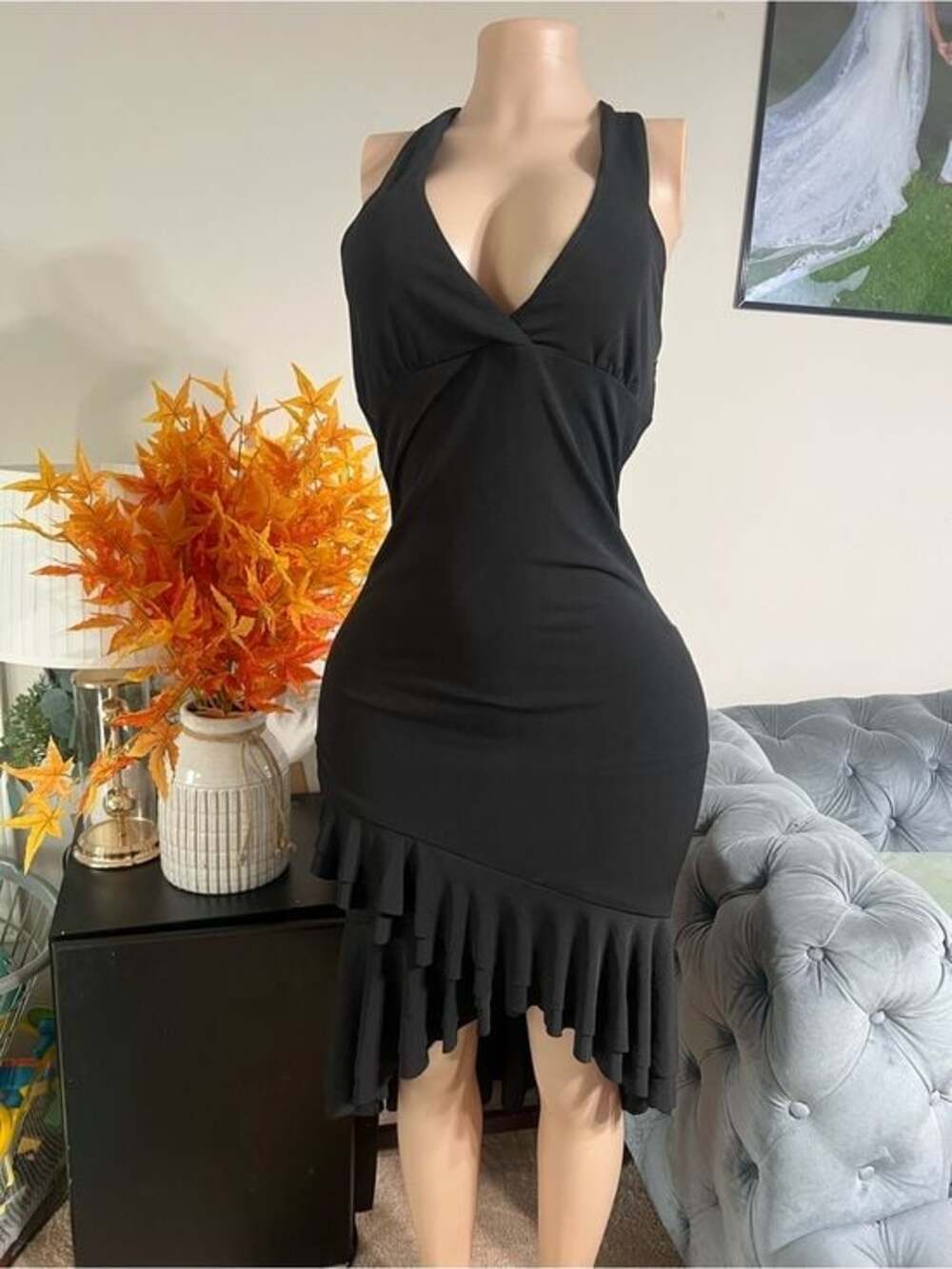 Hello Molly Black Halter Ruffle High-Low Dress